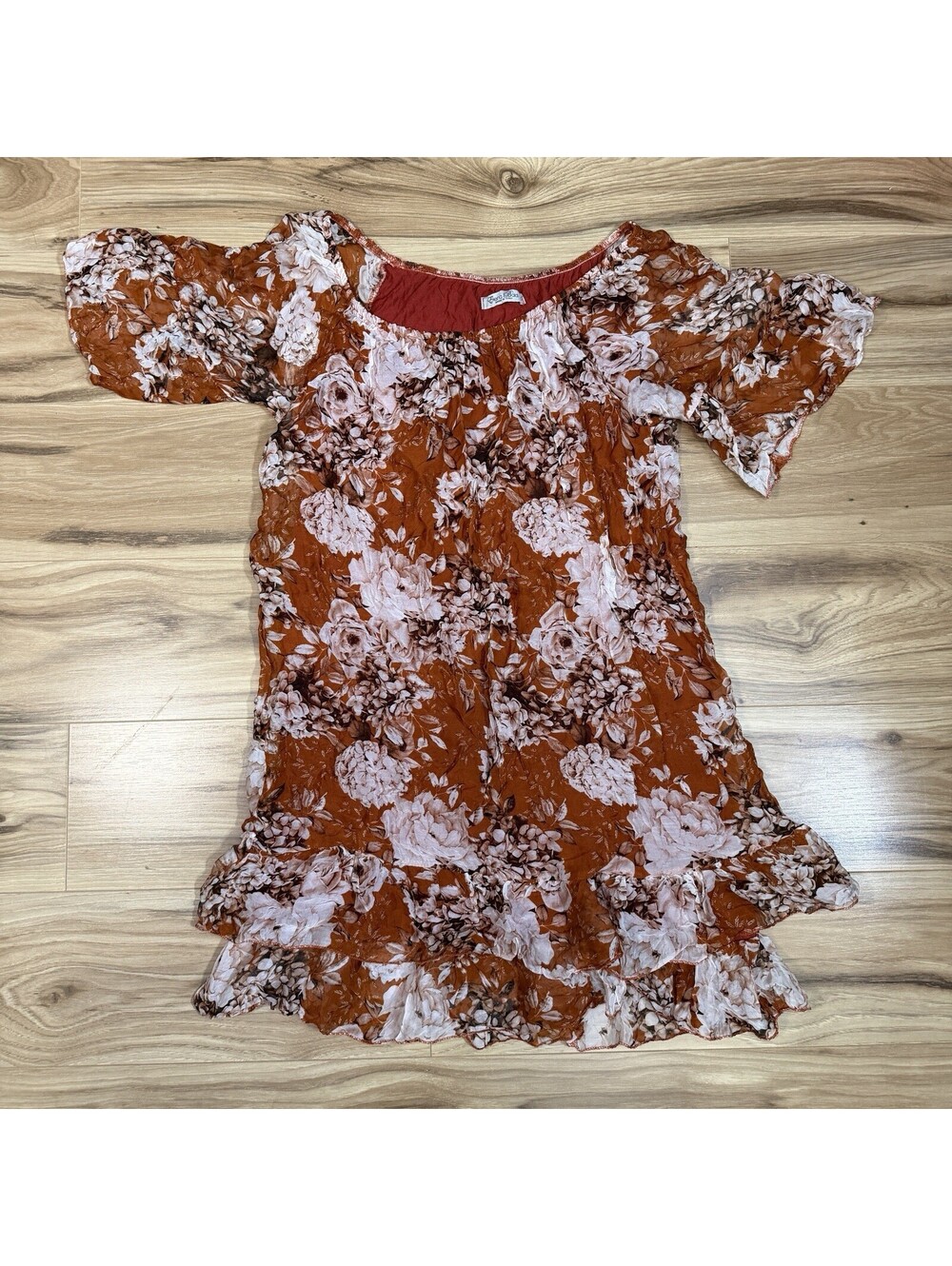 Elena Baldi Made in Italy Rust Floral Off Shoulder Ruffle Top Size S
